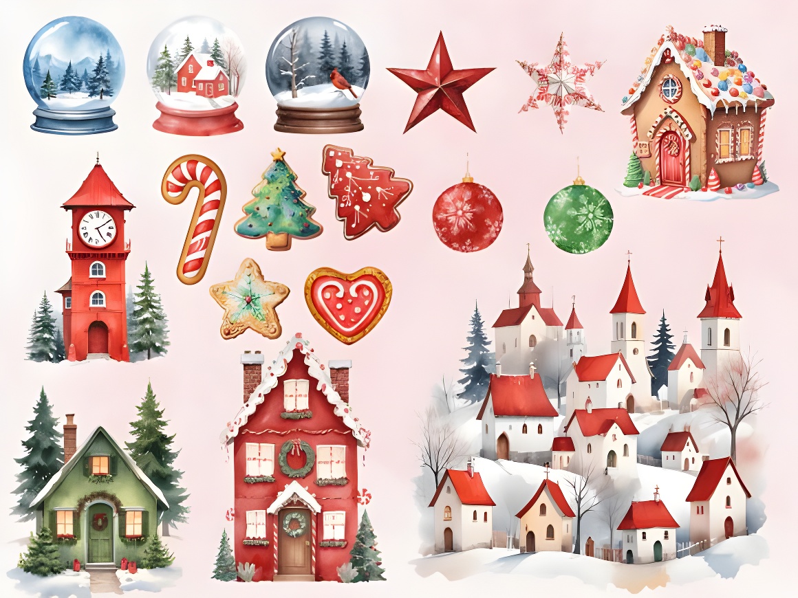 70 Christmas Clipart Bundle: Festive Watercolor PNGs (Commercial) - Image 2