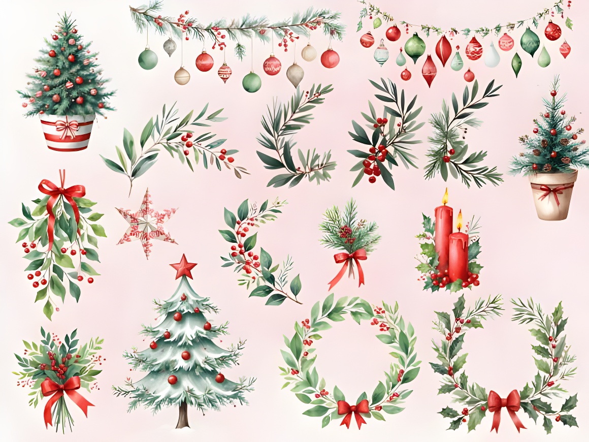 70 Christmas Clipart Bundle: Festive Watercolor PNGs (Commercial) - Image 3