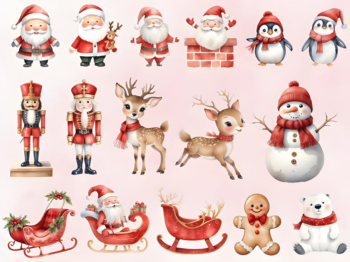 70 Christmas Clipart Bundle: Festive Watercolor PNGs (Commercial) - Image 4