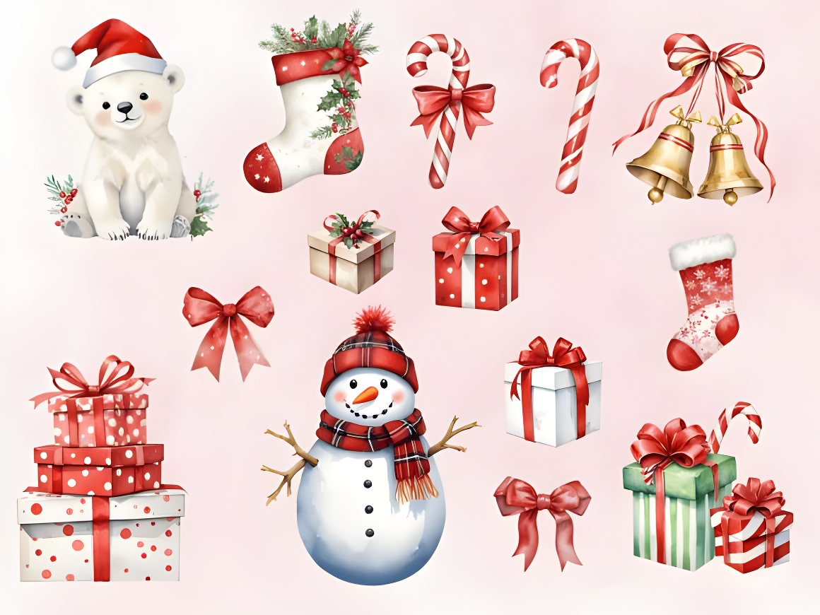 70 Christmas Clipart Bundle: Festive Watercolor PNGs (Commercial) - Image 5