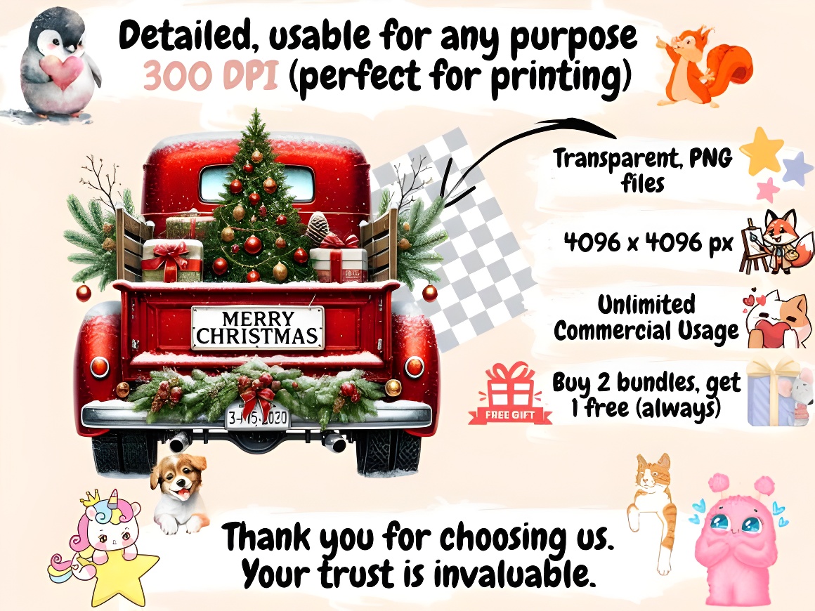 Vintage Christmas Trucks Clipart - Festive PNG Graphics Bundle - Image 4