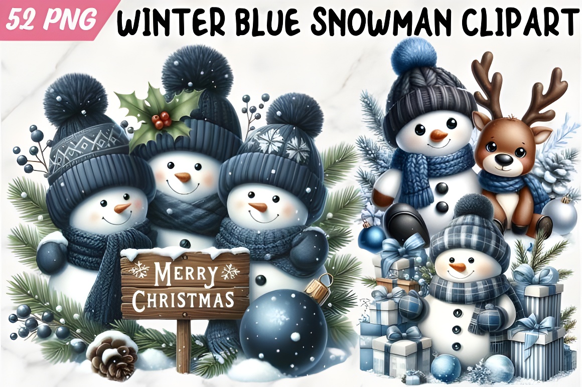 Christmas Winter Blue Snowman Clipart