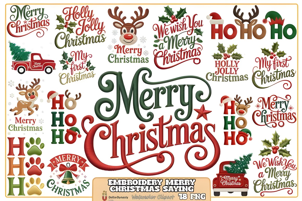 Embroidery Merry Christmas Saying Bundle