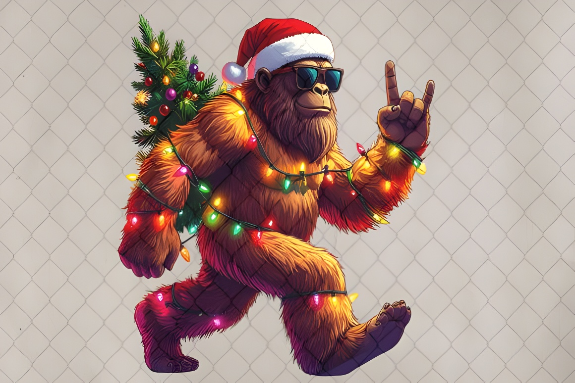 Funny Christmas Bigfoot Santa Hat PNG Digital Design
