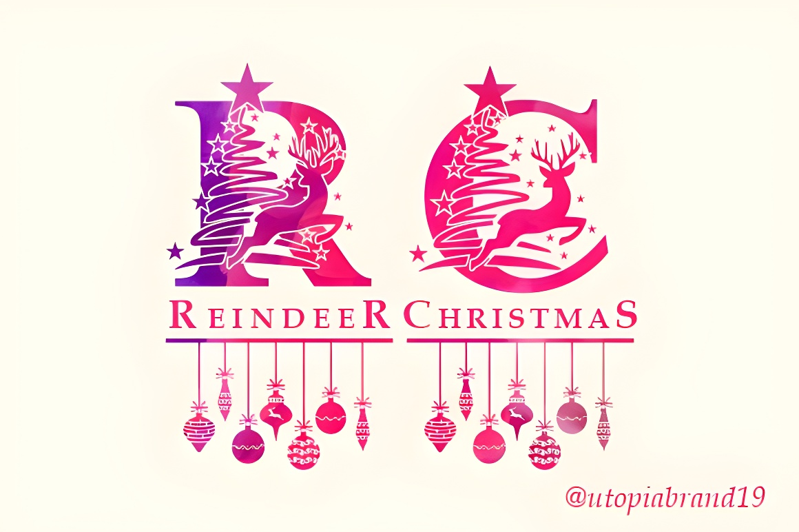 Reindeer Christmas Monogram Font - Decorative Holiday Typeface