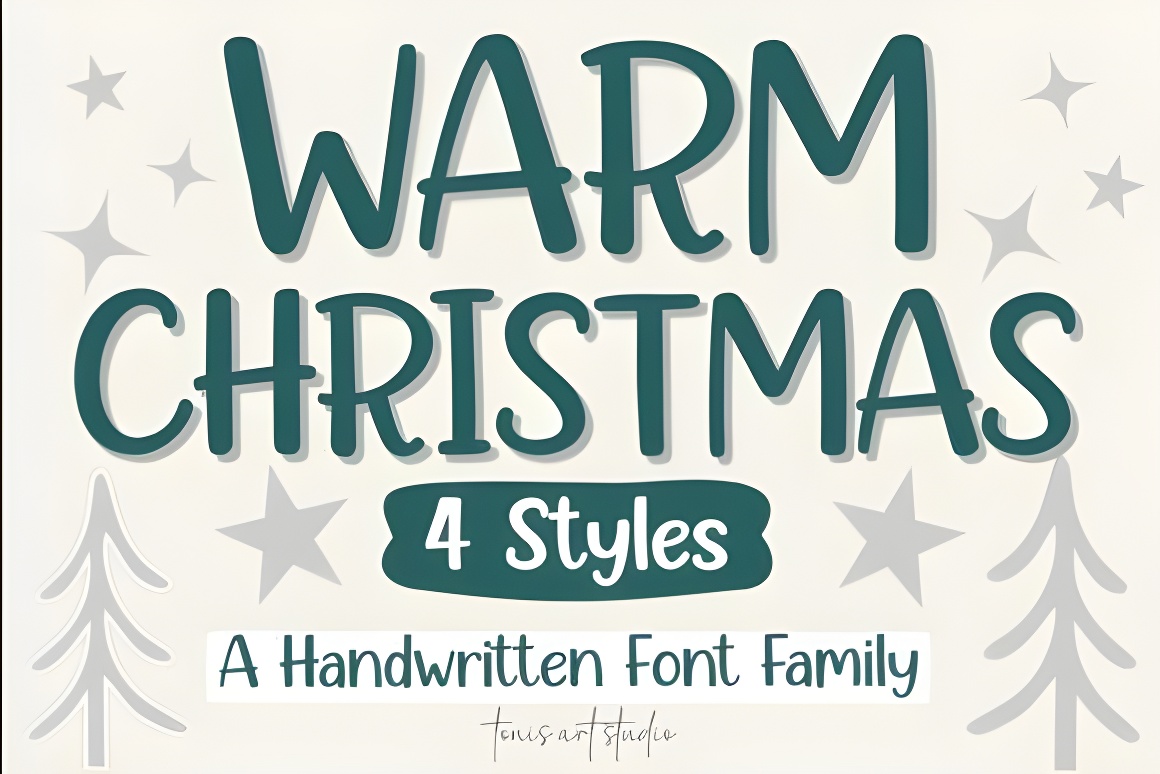 Warm Christmas Font Family: Handmade Holiday Typeface (4 Styles)